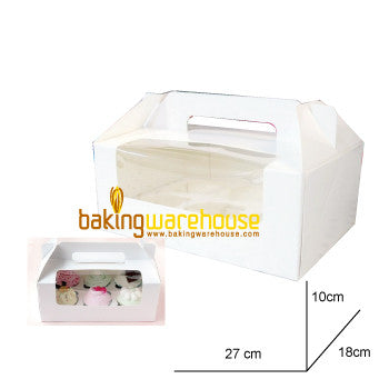 White Cup Cake Box with handle - Large