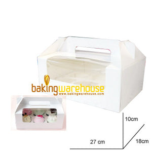 White Cup Cake Box with handle - Large