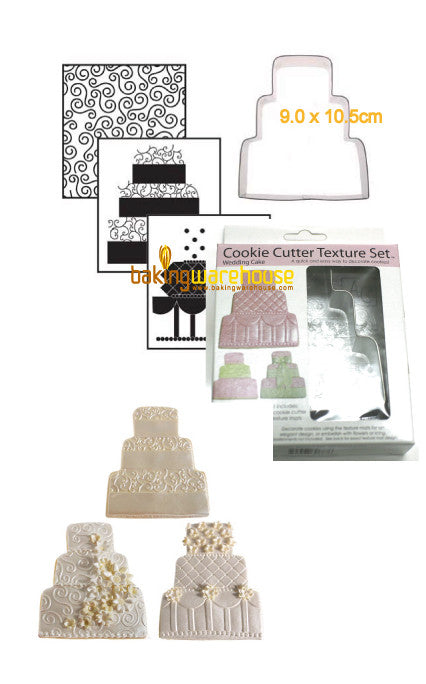 Wedding cake cookie cutter with texture sheet