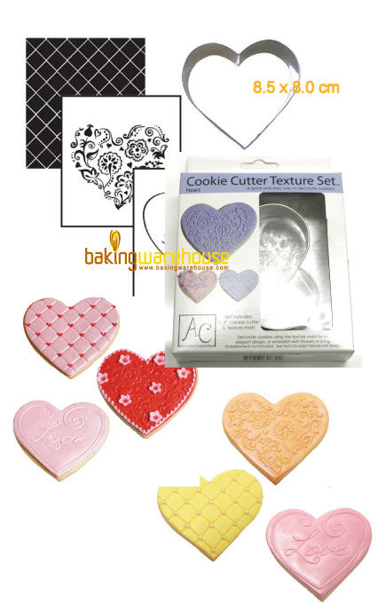 Heart cookie cutter with texture sheet