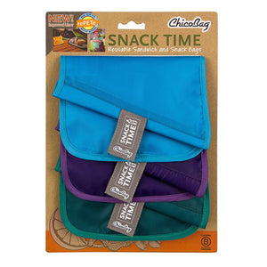 Reusable Sandwich and snack bag set of  3-Sky blue , purple, green
