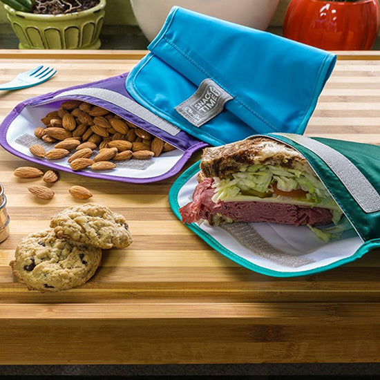Reusable Sandwich and snack bag set of  3-Sky blue , purple, green