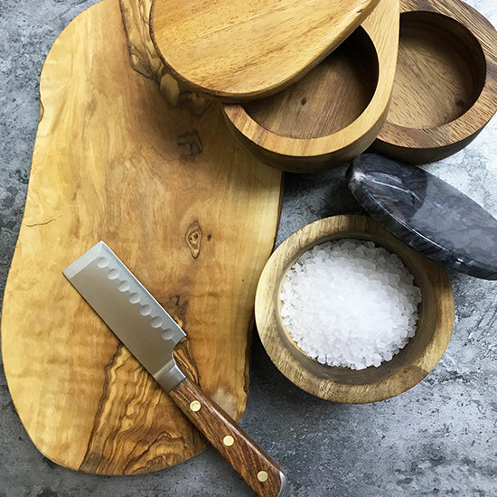 Wooden Salt Keeper with marble lid