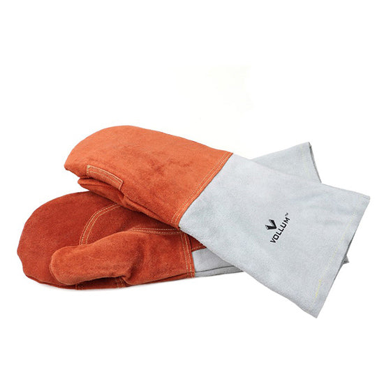 High Heat All Leather Oven Mitts - Orange 1 Pair