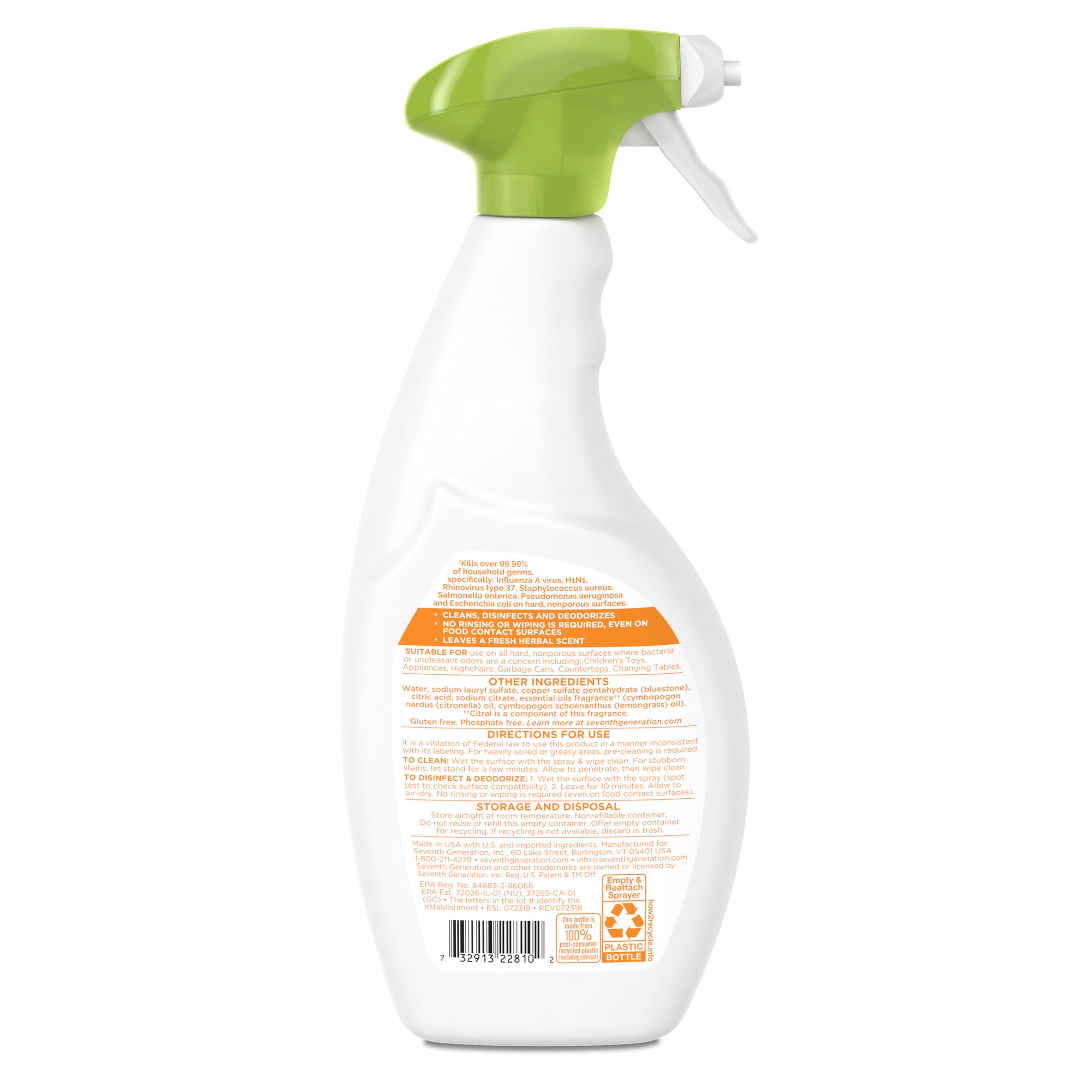 Disinfecting multi surface cleaner sprayer